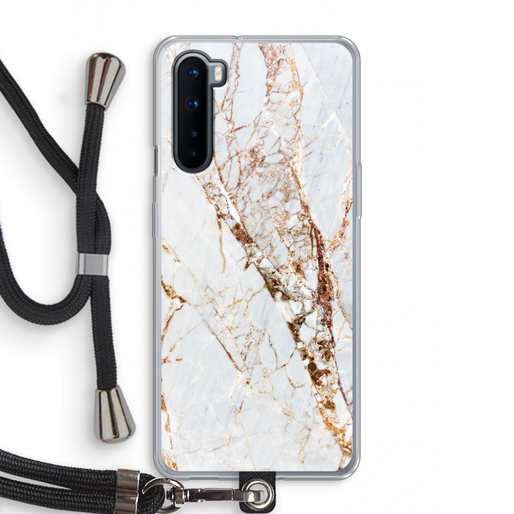 Goud marmer: OnePlus Nord Transparant Hoesje met koord