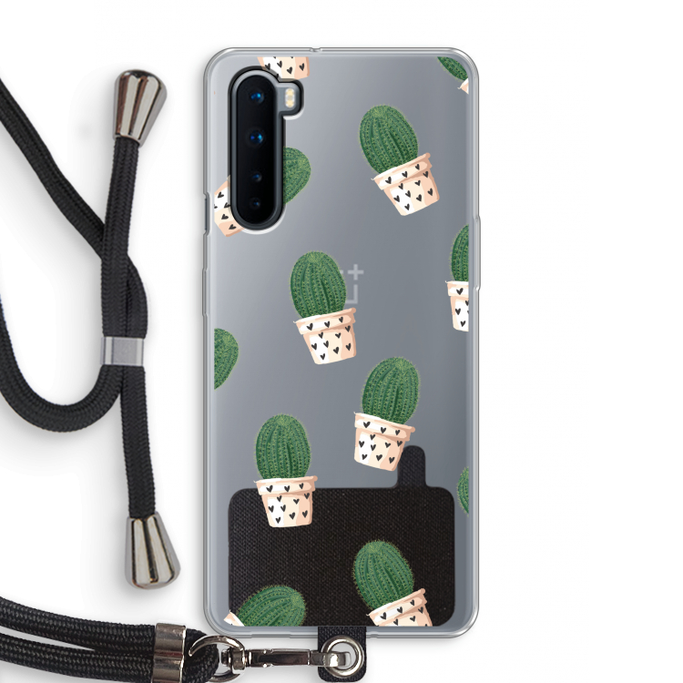 Cactusprint roze: OnePlus Nord Transparant Hoesje met koord