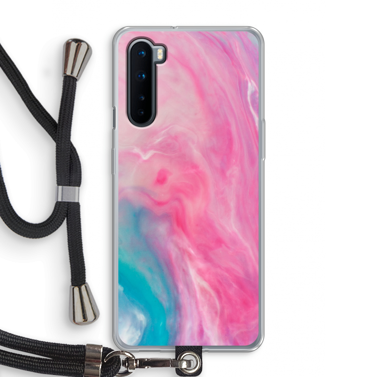 Roze explosie: OnePlus Nord Transparant Hoesje met koord