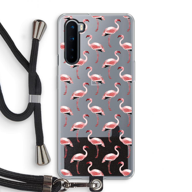 Flamingoprint groen: OnePlus Nord Transparant Hoesje met koord