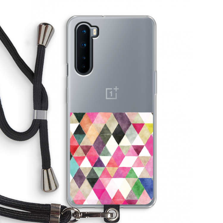 Gekleurde driehoekjes: OnePlus Nord Transparant Hoesje met koord