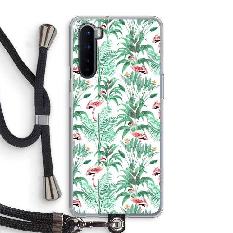 Flamingo bladeren: OnePlus Nord Transparant Hoesje met koord