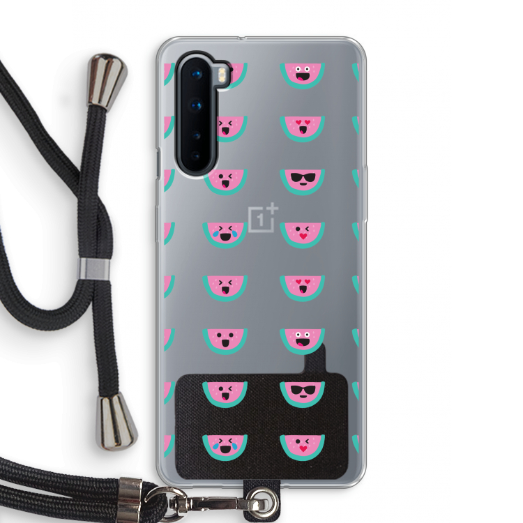 Smiley watermeloenprint: OnePlus Nord Transparant Hoesje met koord