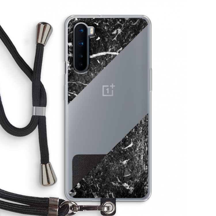 Zwart marmer: OnePlus Nord Transparant Hoesje met koord