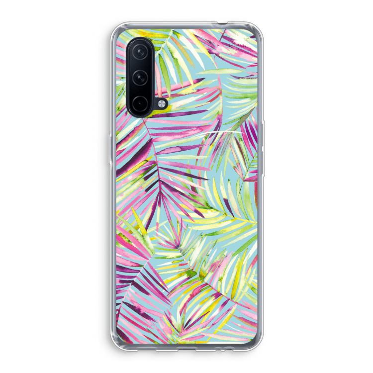 Tropical Palms Blue: OnePlus Nord CE 5G Transparant Hoesje