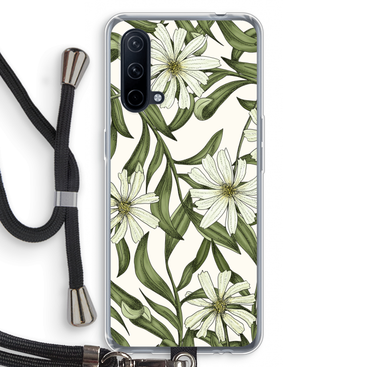 Wit bloemenpatroon: OnePlus Nord CE 5G Transparant Hoesje met koord