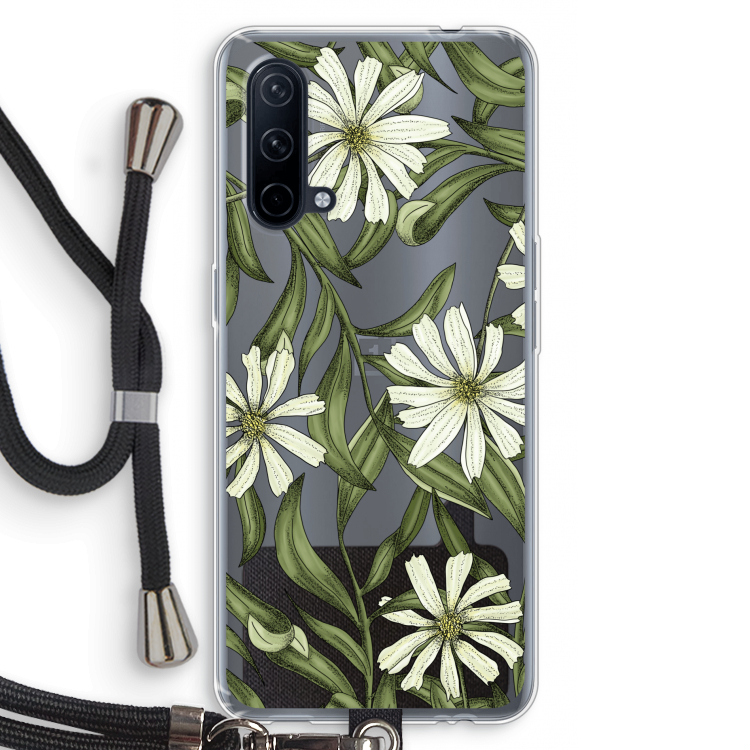 Wit bloemenpatroon: OnePlus Nord CE 5G Transparant Hoesje met koord