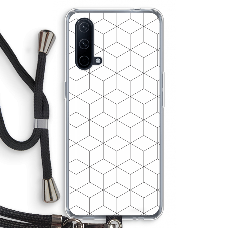 Zwart-witte kubussen: OnePlus Nord CE 5G Transparant Hoesje met koord