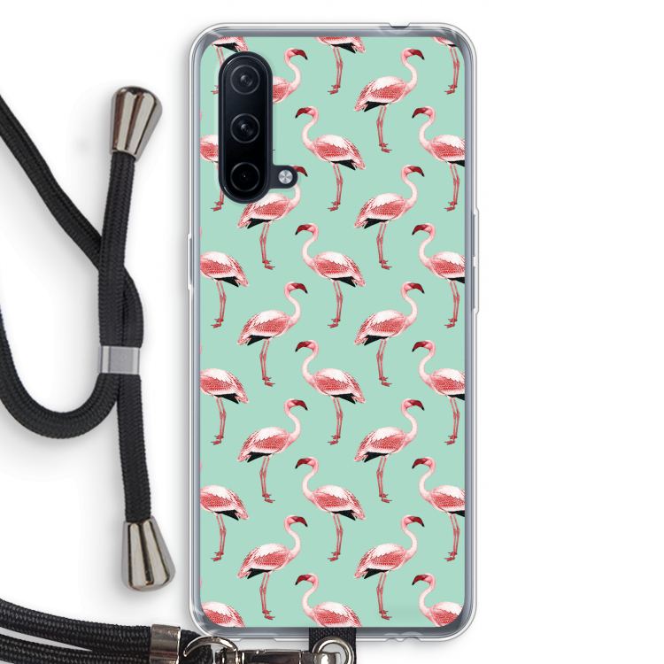Flamingoprint groen: OnePlus Nord CE 5G Transparant Hoesje met koord