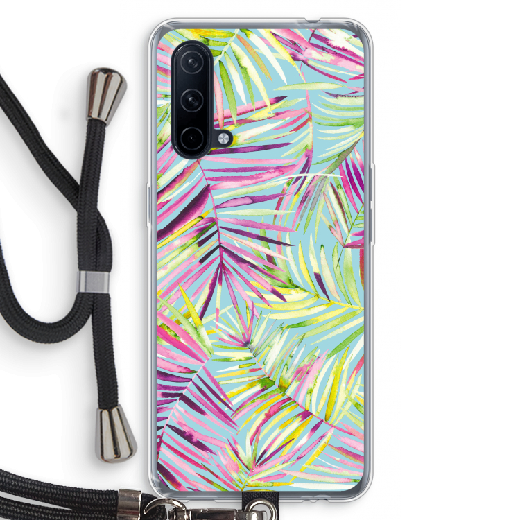 Tropical Palms Blue: OnePlus Nord CE 5G Transparant Hoesje met koord