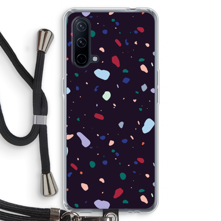 Dark Rounded Terrazzo: OnePlus Nord CE 5G Transparant Hoesje met koord