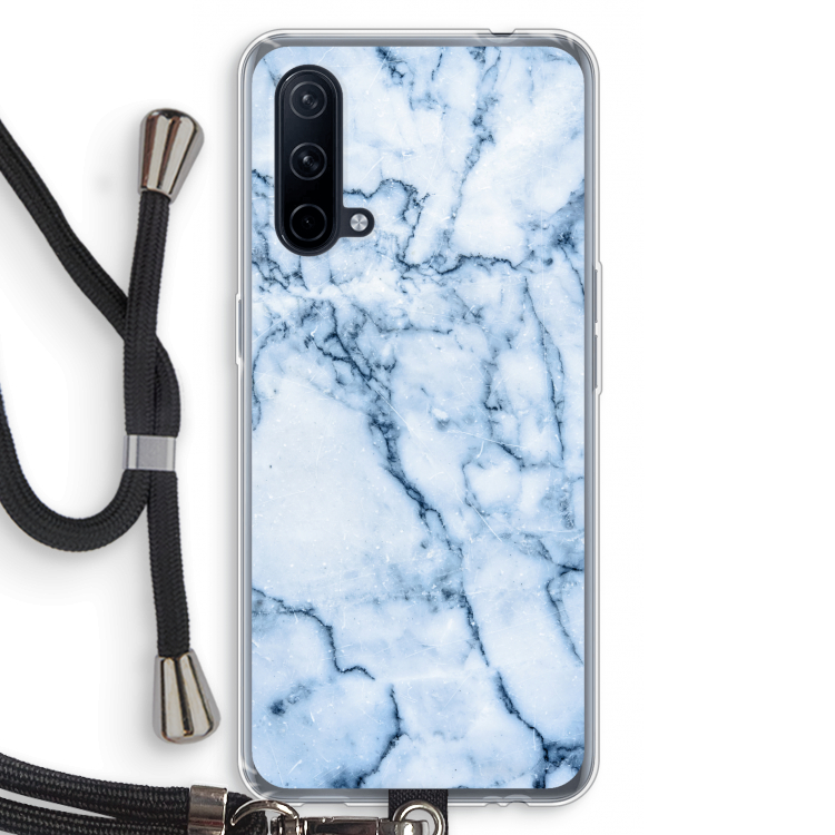 Blauw marmer: OnePlus Nord CE 5G Transparant Hoesje met koord