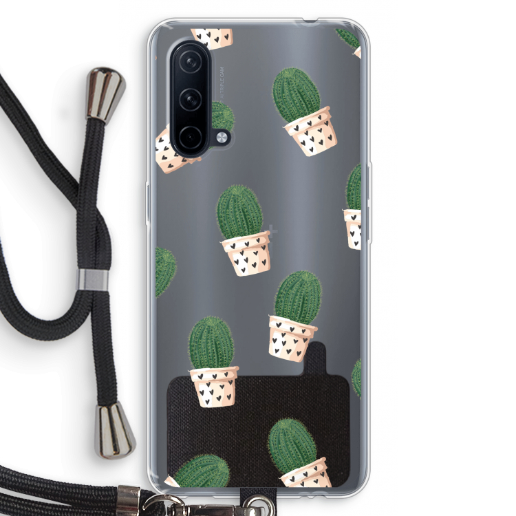 Cactusprint roze: OnePlus Nord CE 5G Transparant Hoesje met koord