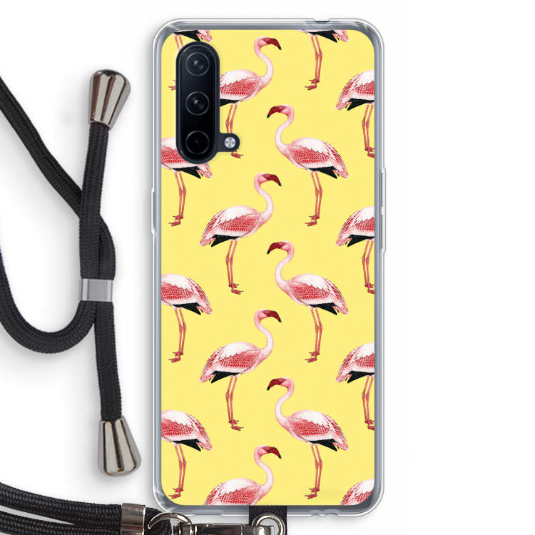 Flamingo's geel: OnePlus Nord CE 5G Transparant Hoesje met koord