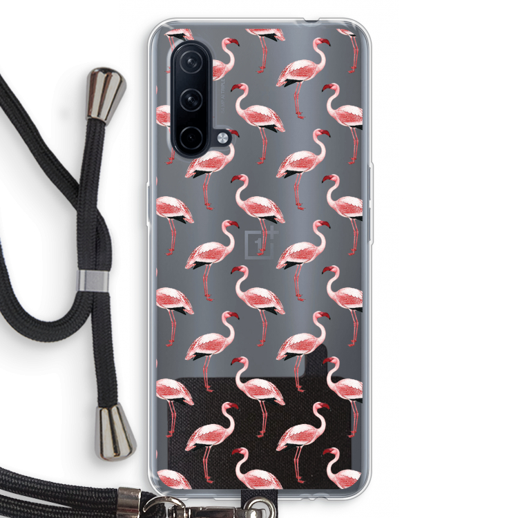 Flamingoprint groen: OnePlus Nord CE 5G Transparant Hoesje met koord