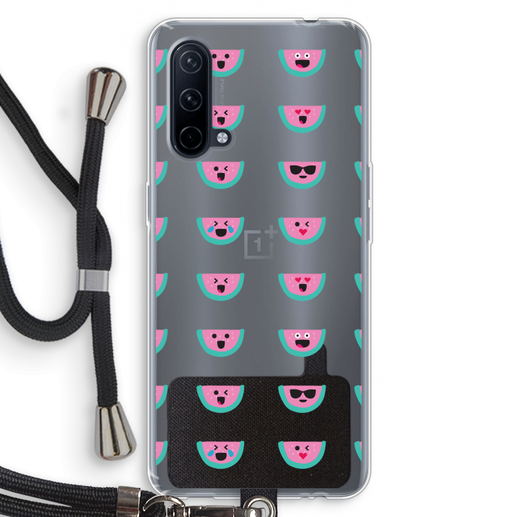 Smiley watermeloenprint: OnePlus Nord CE 5G Transparant Hoesje met koord