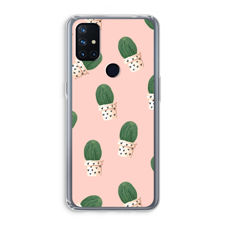 Cactusprint roze: OnePlus Nord N10 5G Transparant Hoesje