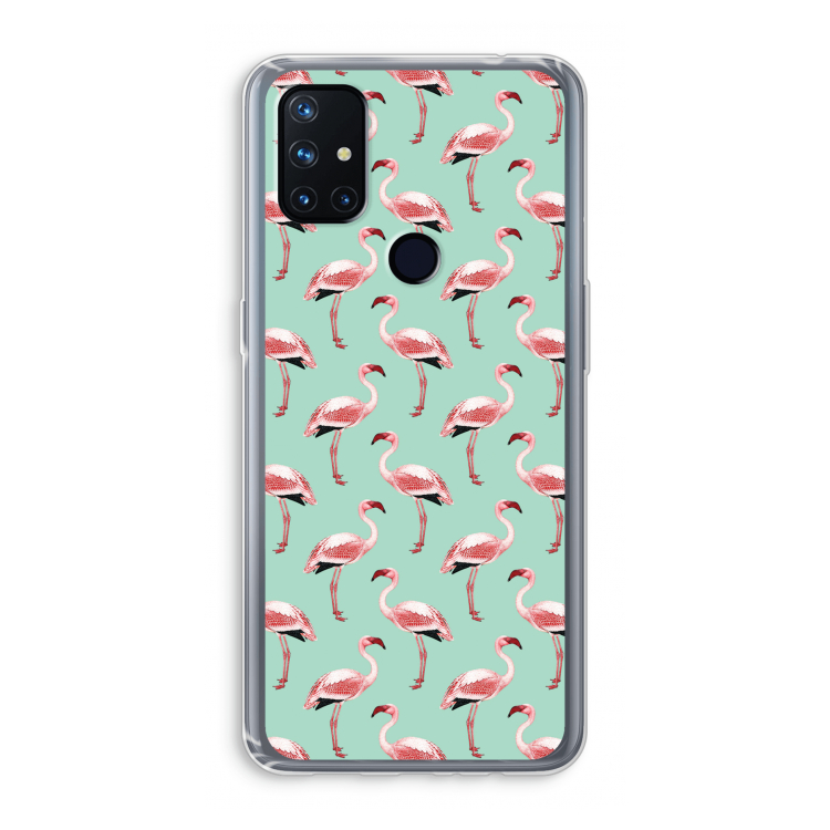 Flamingoprint groen: OnePlus Nord N10 5G Transparant Hoesje