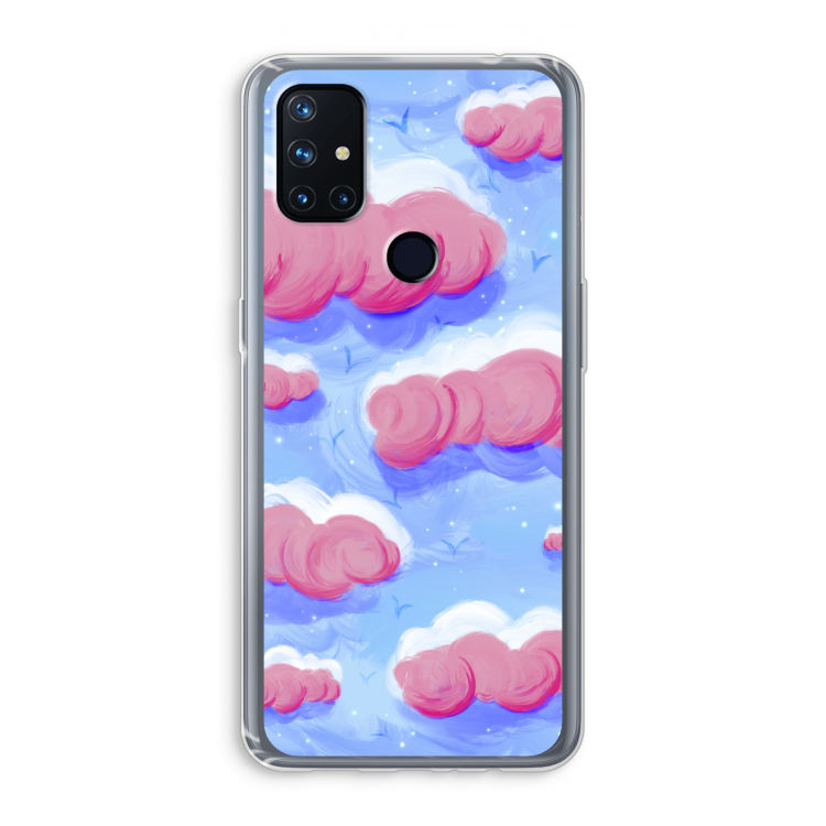 Roze wolken met vogels: OnePlus Nord N10 5G Transparant Hoesje