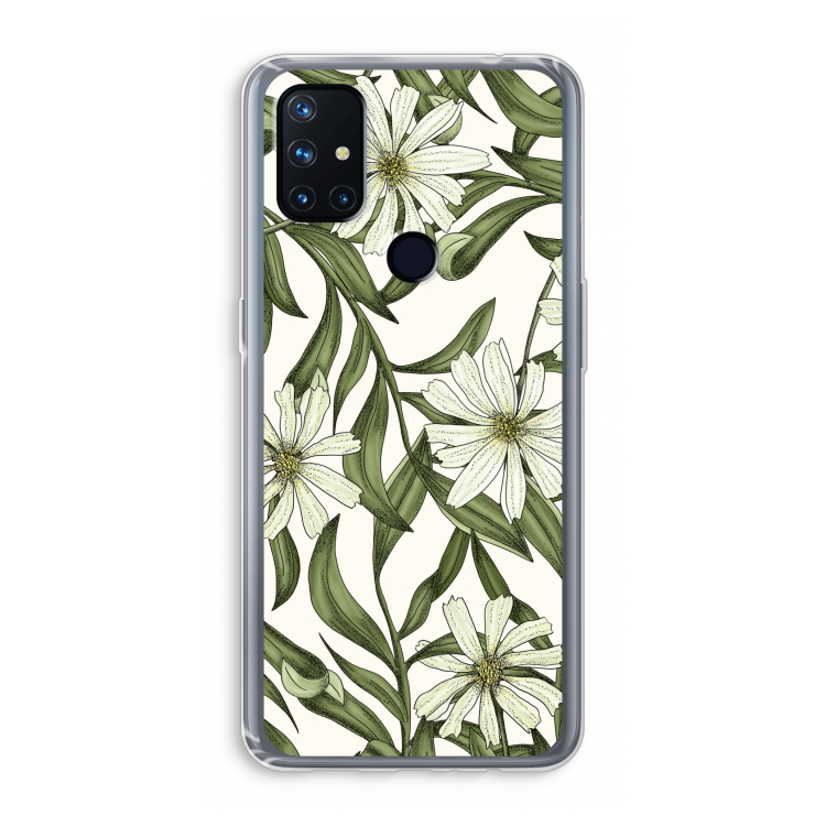 Wit bloemenpatroon: OnePlus Nord N10 5G Transparant Hoesje
