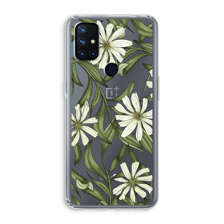 Wit bloemenpatroon: OnePlus Nord N10 5G Transparant Hoesje