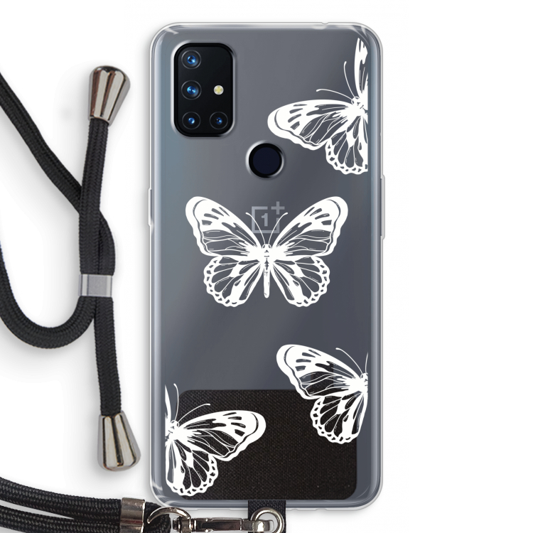 White butterfly: OnePlus Nord N10 5G Transparant Hoesje met koord