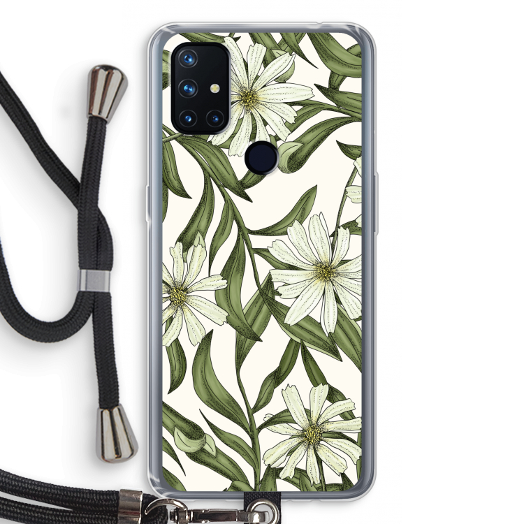 Wit bloemenpatroon: OnePlus Nord N10 5G Transparant Hoesje met koord