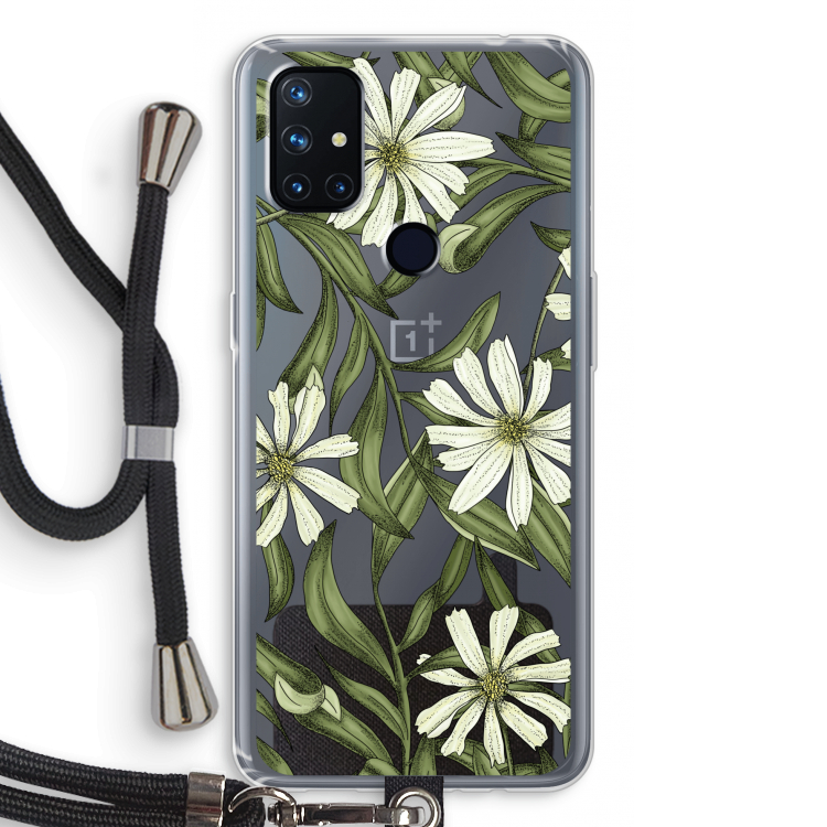 Wit bloemenpatroon: OnePlus Nord N10 5G Transparant Hoesje met koord