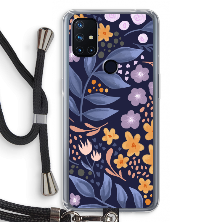 Flowers with blue leaves: OnePlus Nord N10 5G Transparant Hoesje met koord