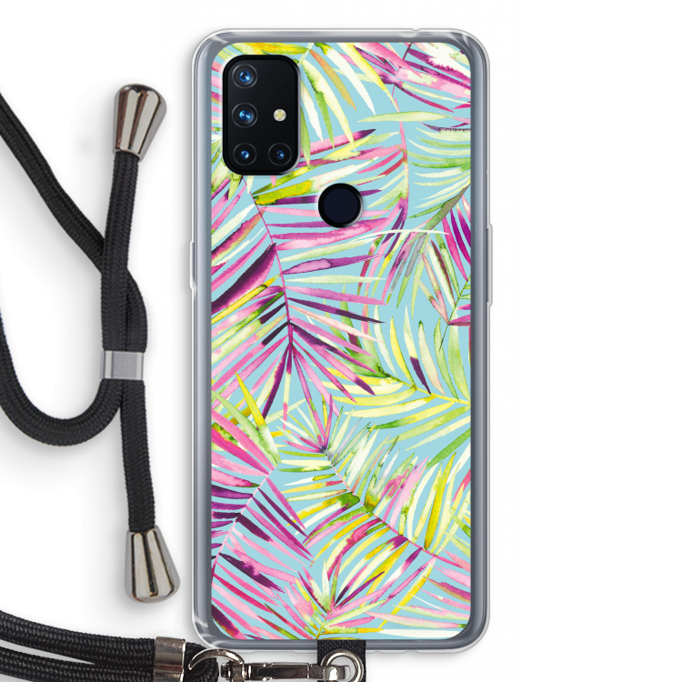 Tropical Palms Blue: OnePlus Nord N10 5G Transparant Hoesje met koord
