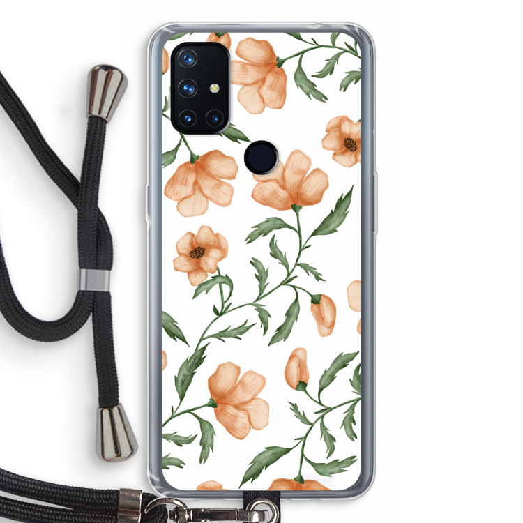 Peachy flowers: OnePlus Nord N10 5G Transparant Hoesje met koord