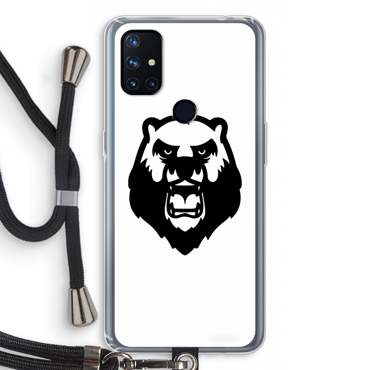 Angry Bear (white): OnePlus Nord N10 5G Transparant Hoesje met koord