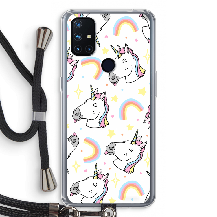 Rainbow Unicorn: OnePlus Nord N10 5G Transparant Hoesje met koord