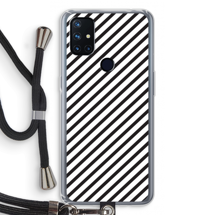 Strepen zwart-wit: OnePlus Nord N10 5G Transparant Hoesje met koord