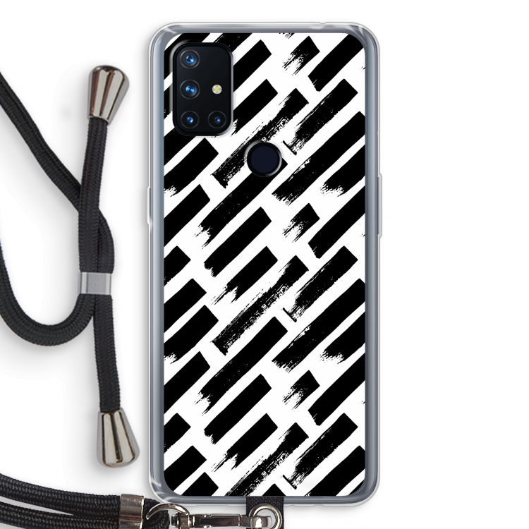 Zwarte vegen: OnePlus Nord N10 5G Transparant Hoesje met koord