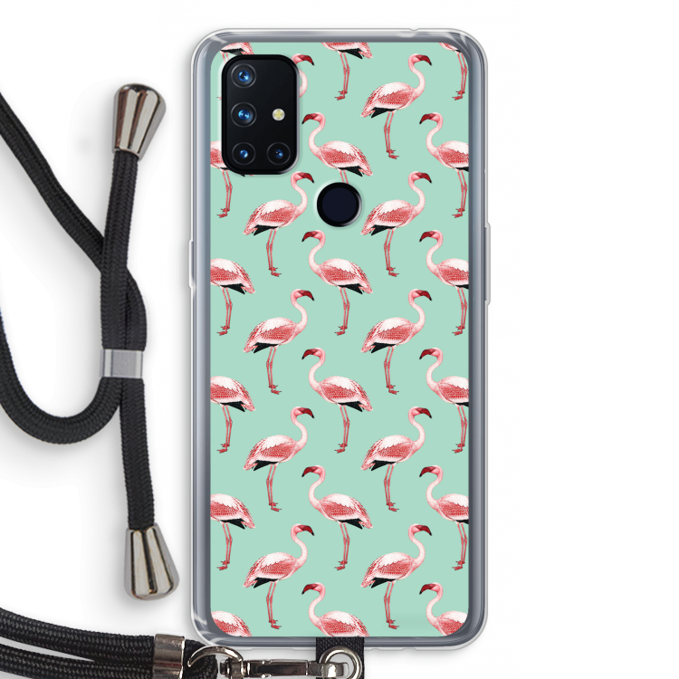 Flamingoprint groen: OnePlus Nord N10 5G Transparant Hoesje met koord