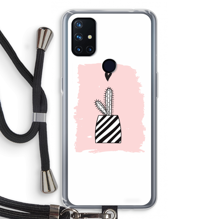 Zwart-wit cactus: OnePlus Nord N10 5G Transparant Hoesje met koord