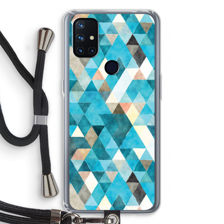 Gekleurde driehoekjes blauw: OnePlus Nord N10 5G Transparant Hoesje met koord