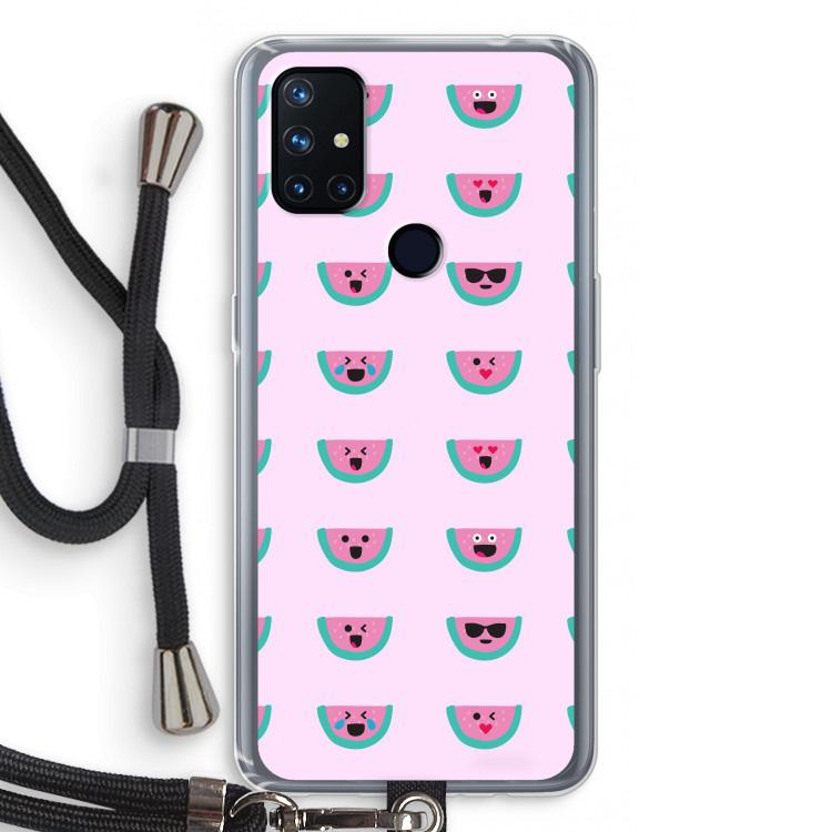 Smiley watermeloenprint: OnePlus Nord N10 5G Transparant Hoesje met koord