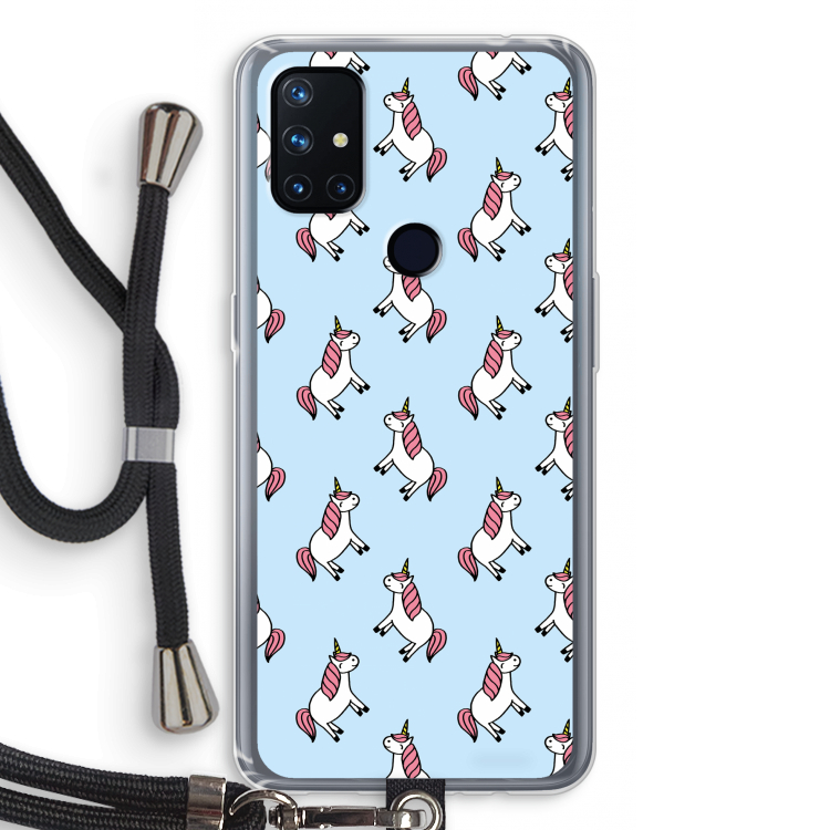 Eenhoorns overal: OnePlus Nord N10 5G Transparant Hoesje met koord