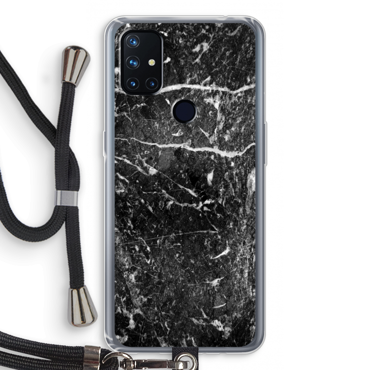 Zwart marmer: OnePlus Nord N10 5G Transparant Hoesje met koord