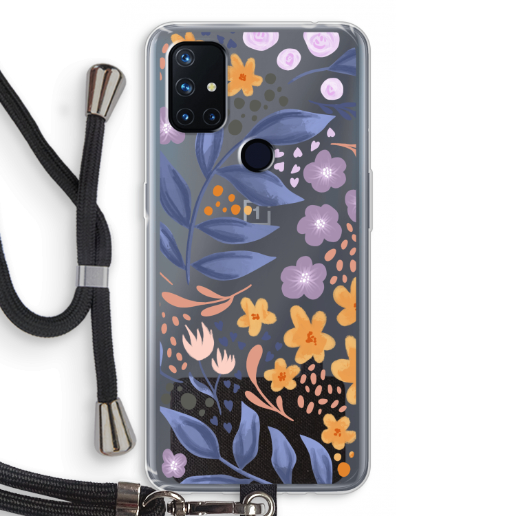 Flowers with blue leaves: OnePlus Nord N10 5G Transparant Hoesje met koord