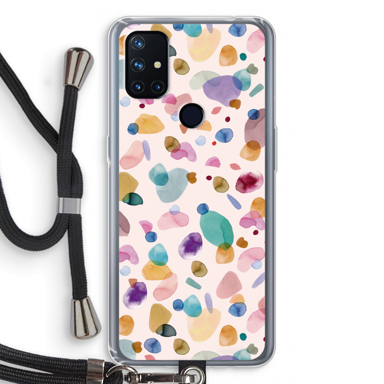 Terrazzo Memphis Pink: OnePlus Nord N10 5G Transparant Hoesje met koord