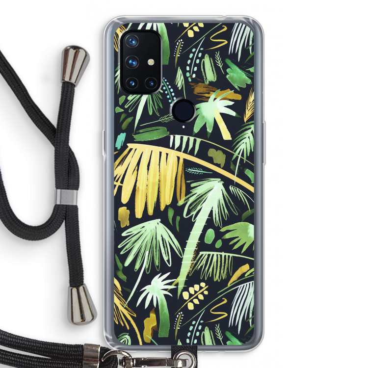 Tropical Palms Dark: OnePlus Nord N10 5G Transparant Hoesje met koord
