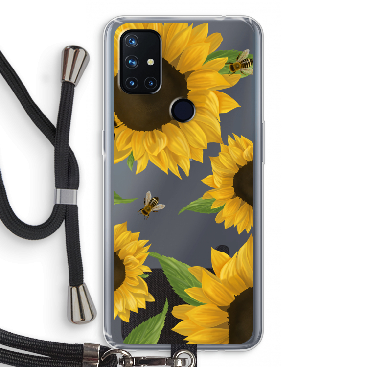 Sunflower and bees: OnePlus Nord N10 5G Transparant Hoesje met koord