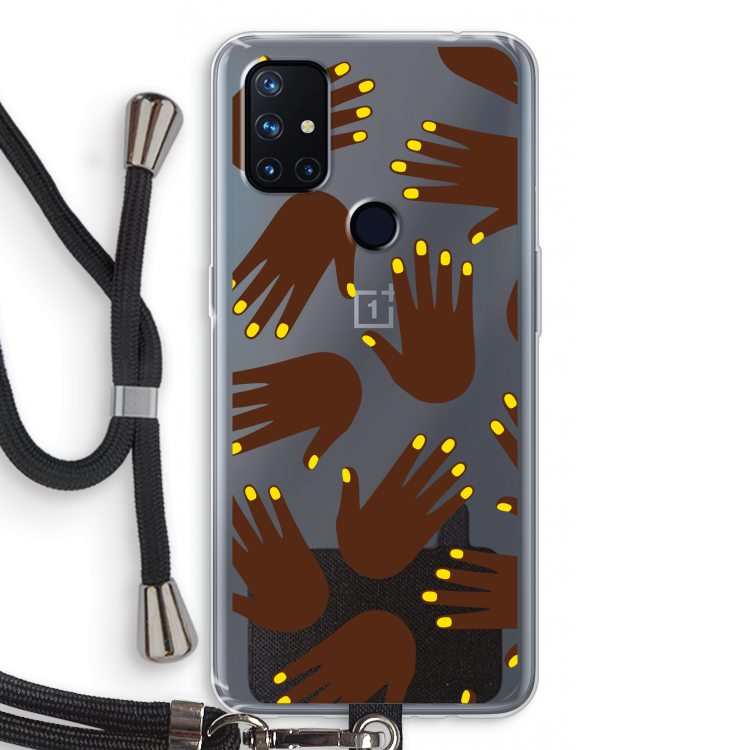 Hands dark: OnePlus Nord N10 5G Transparant Hoesje met koord