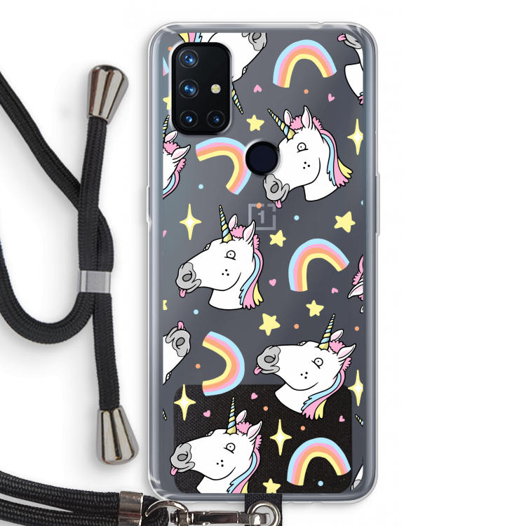 Rainbow Unicorn: OnePlus Nord N10 5G Transparant Hoesje met koord