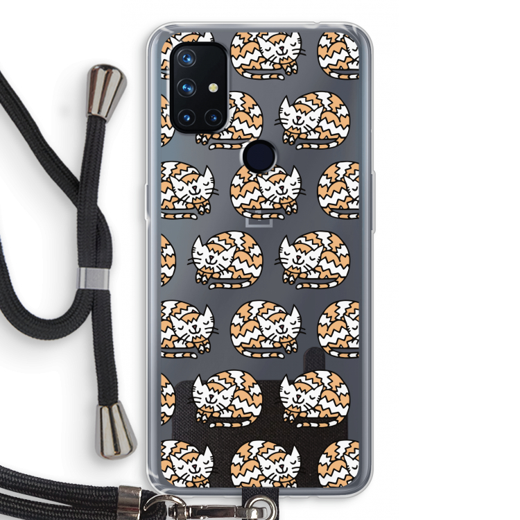 Slapende poes: OnePlus Nord N10 5G Transparant Hoesje met koord