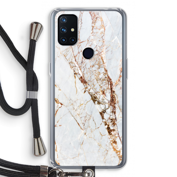 Goud marmer: OnePlus Nord N10 5G Transparant Hoesje met koord