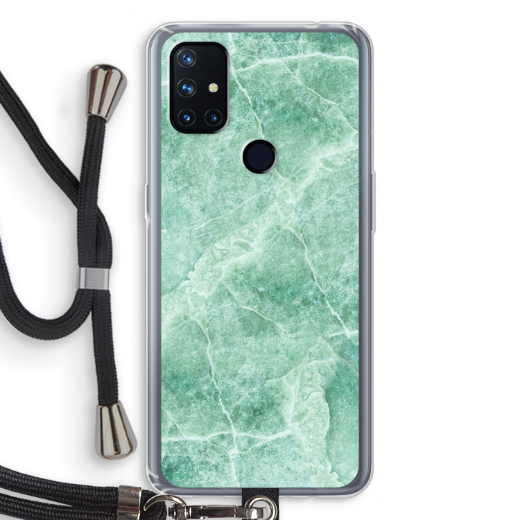 Groen marmer: OnePlus Nord N10 5G Transparant Hoesje met koord